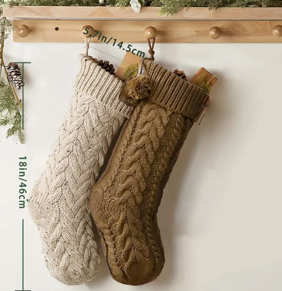 Inch Rustic Neutral Knit Christmas Stockings | Braided Fireplace Stockings,Comfy