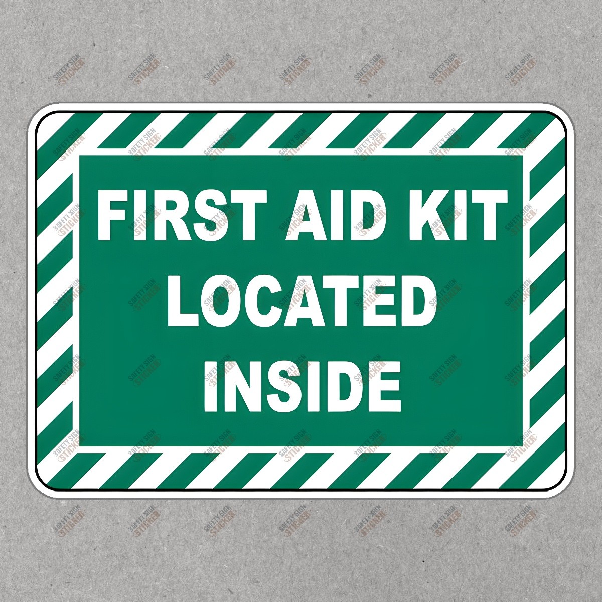 Safety First Aid Kit Located Inside OSHA Compliant Emergency Signage #255889