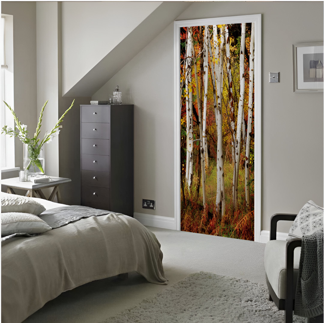 3D Forest Door Sticker Self Adhesive Wall Mural Wallpaper Living Room Home Decor