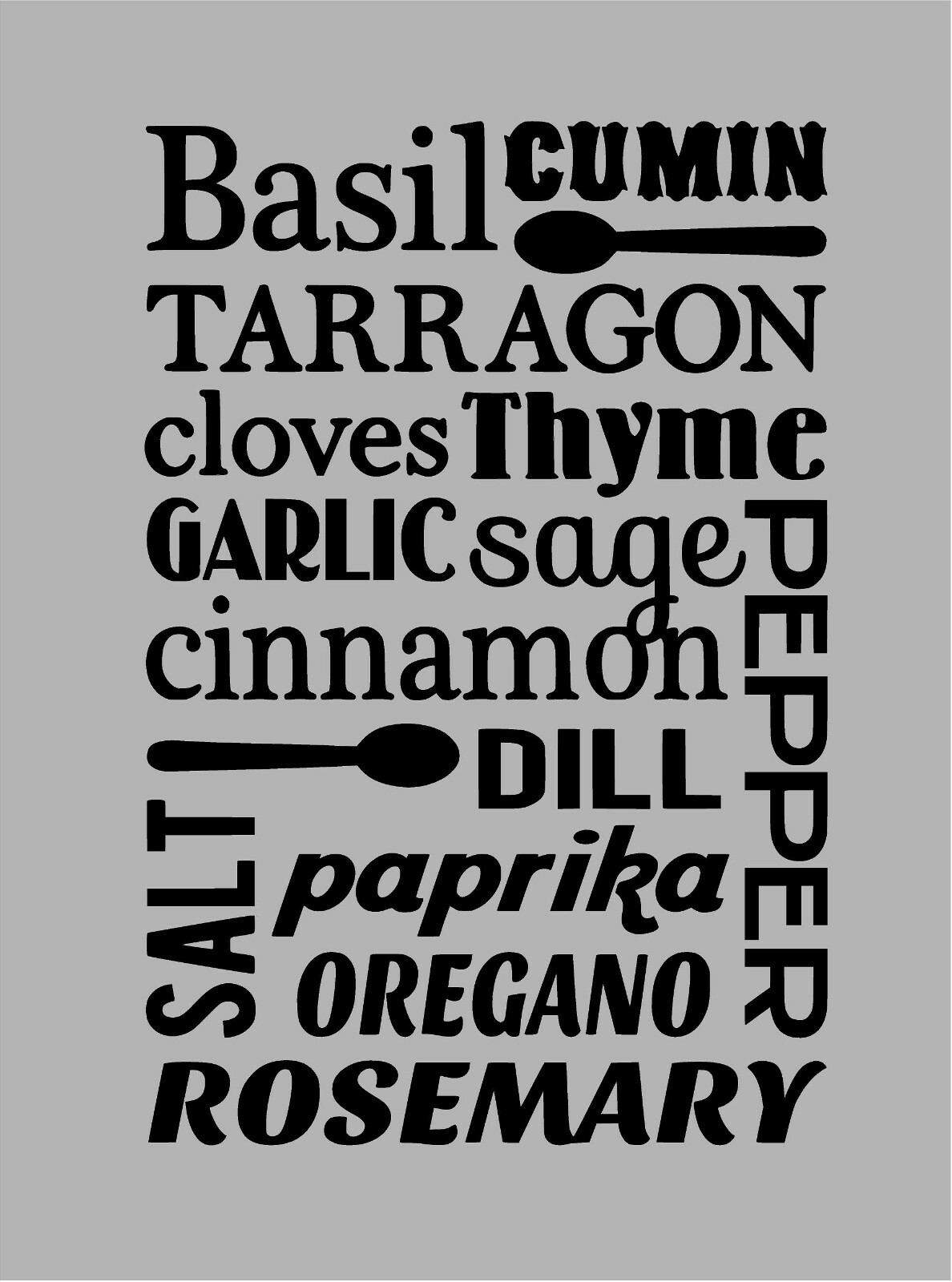 Kitchen Herbs – Basil, Cumin Tarragon… Vinyl Decal Home Décor 20" x 30"