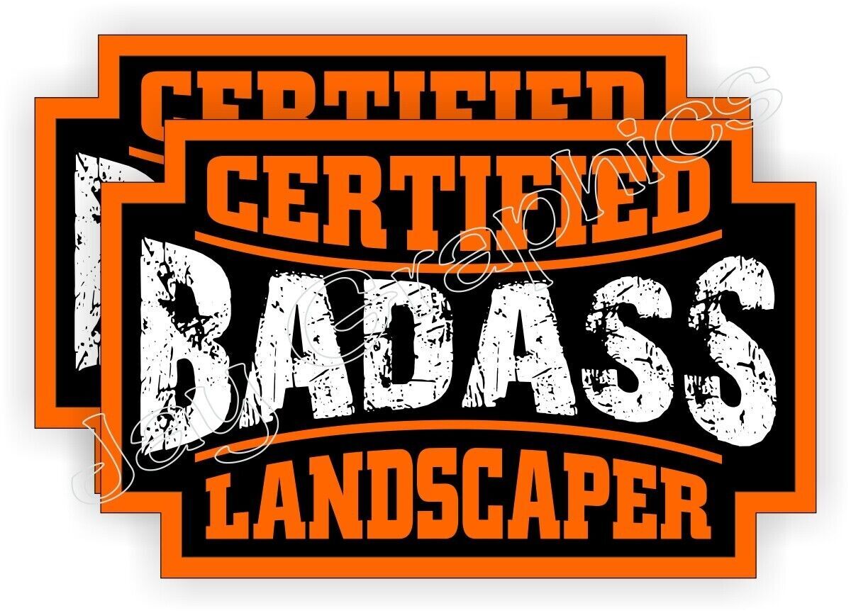 pair – Badass LANDSCAPER Funny Vinyl Hard Hat Helmet Stickers