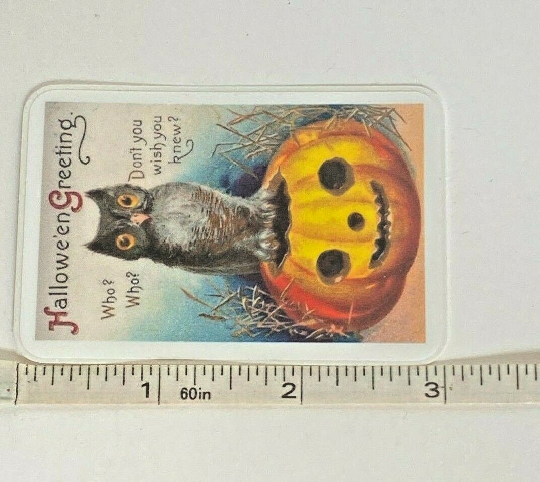 HALLOWEEN GREETINGS Cat Pumpkin Vinyl Sticker 3" Notebook Mug Fade Resistant