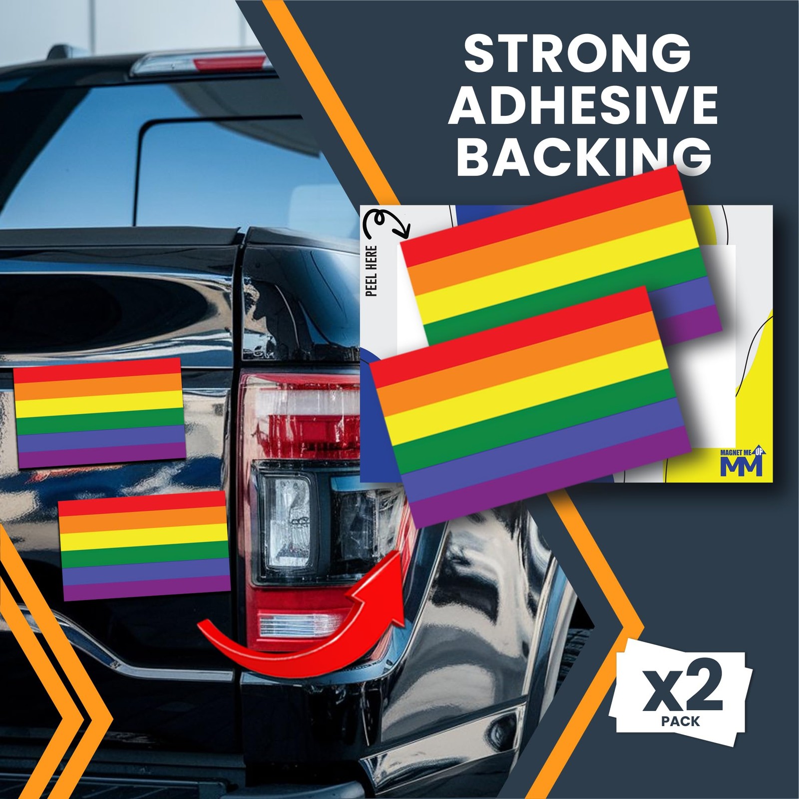 Magnet Me Up LGBTQ Rainbow Flag Adhesive Decal Sticker, 3×5", 2 Packs, USA Made