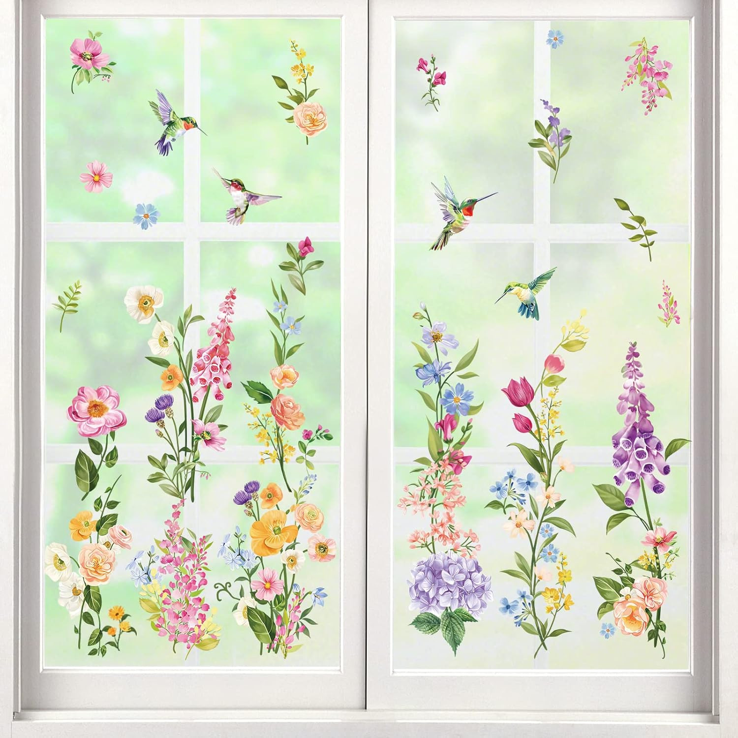 Summer Flower Window Clings Iris Floral Bird Glass Sticker Decal anti Collision