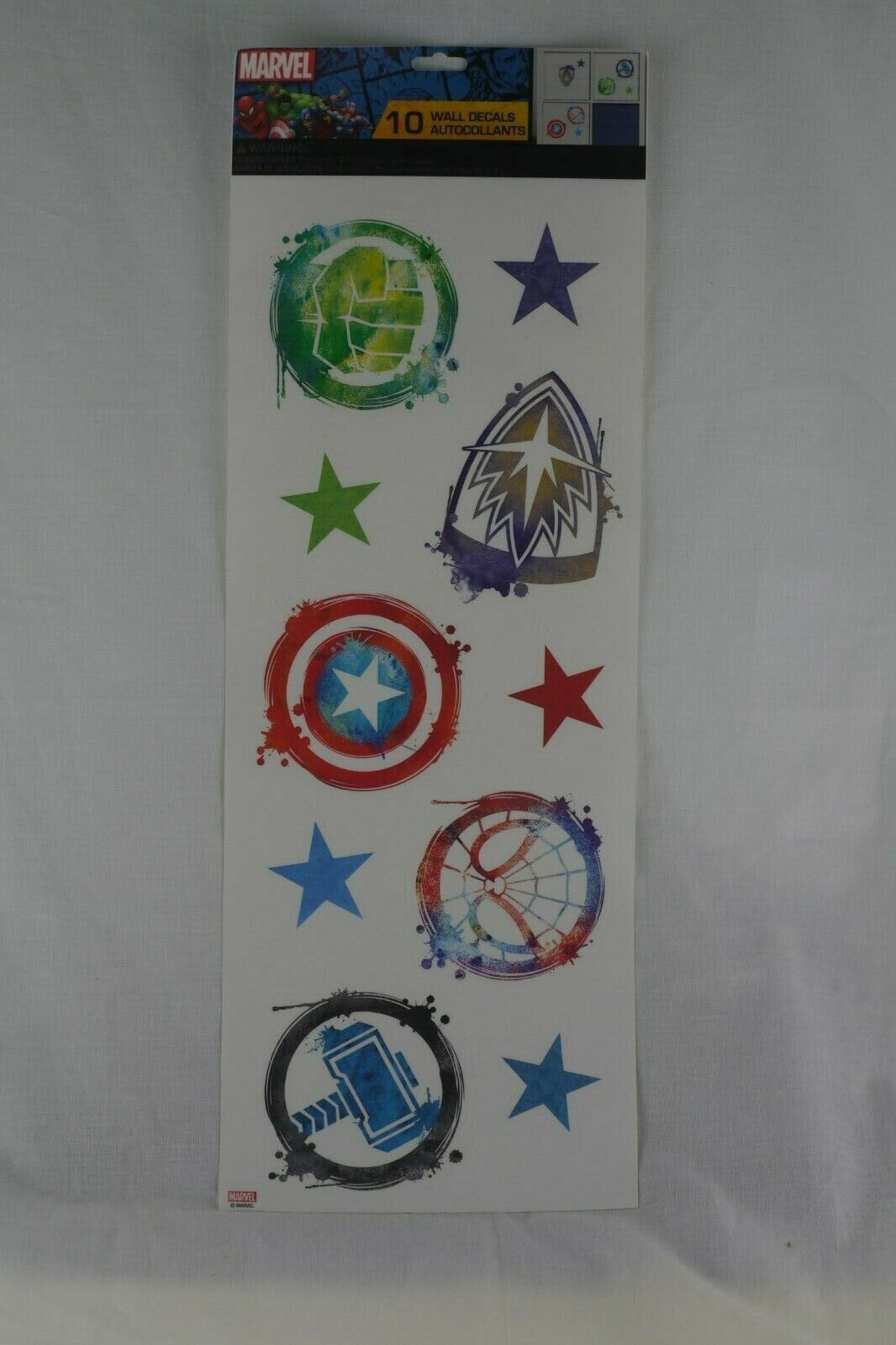 10 Licensed Marvel Icons Peel & Stick Wall Decals Boys Room Single Sheet Sticker