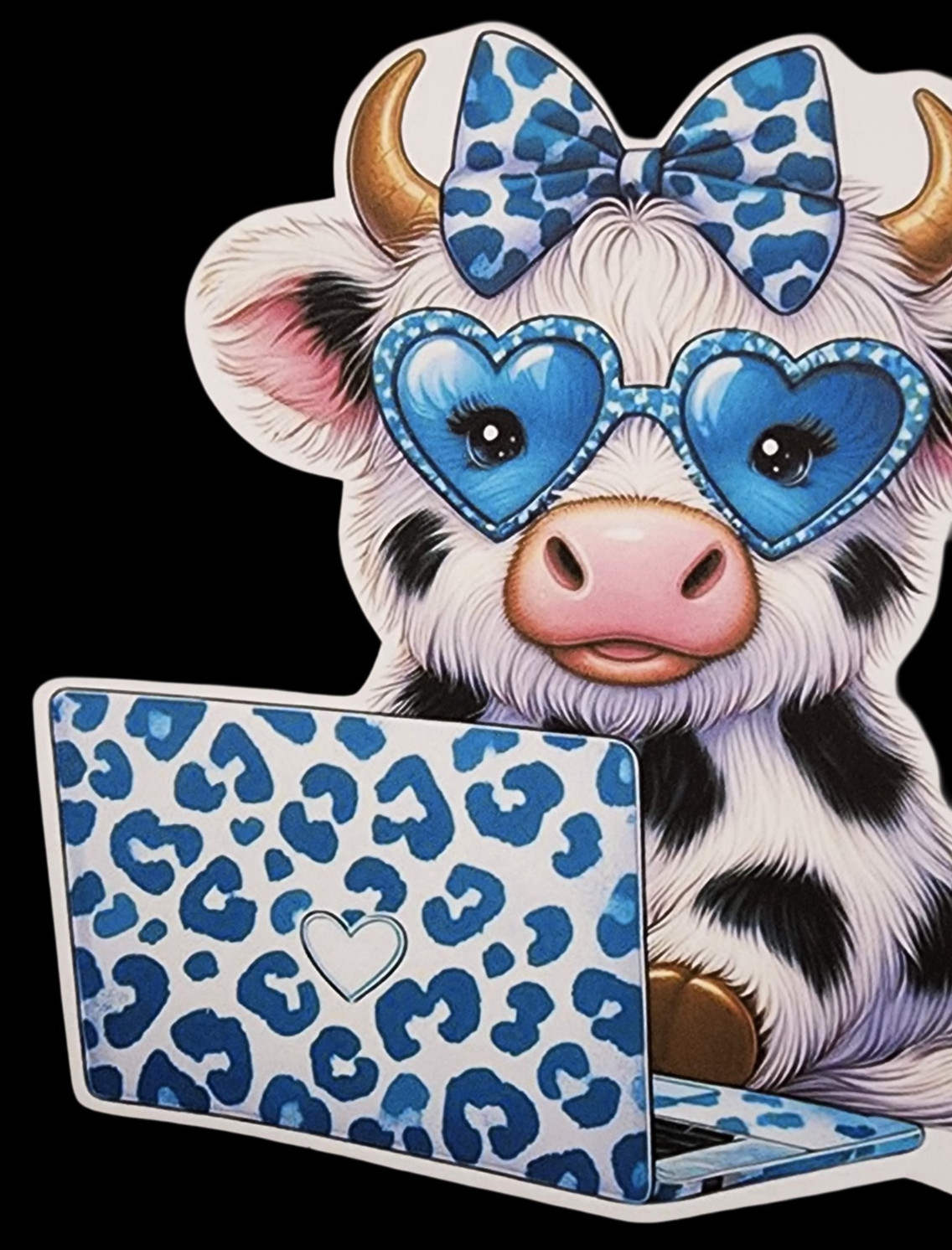 Blue White Highland Cow Animal Waterproof Car Decal Wall Poster Vinyl Sticker