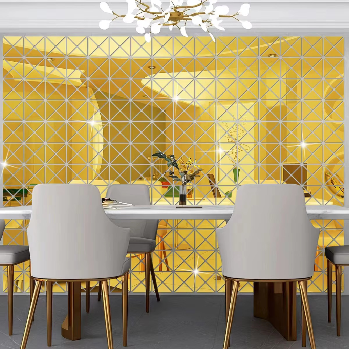 12/36/60/100pcs 3D Mirror Wall Stickers Acrylic Triangles Self-adhesive Square