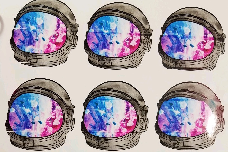 Galaxy Moon Trippy Space Helmet Vinyl Glossy Sticker 2.5" Skateboard BAD PRINT