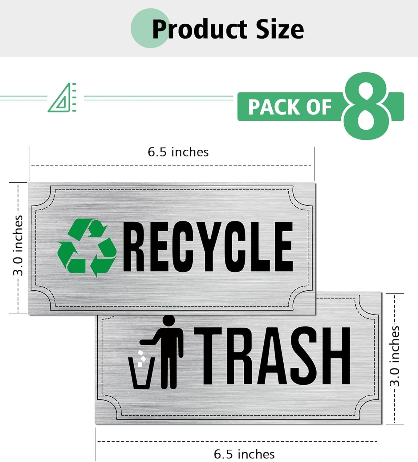 Trash and Recycle Stickers 8 Pack, Waterproof Recycle Sticker and Trash Stickers