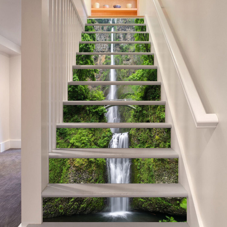 3D Waterfall Bridge AZ217 Stair Risers Decoration Mural Vinyl Wallpaper Kay