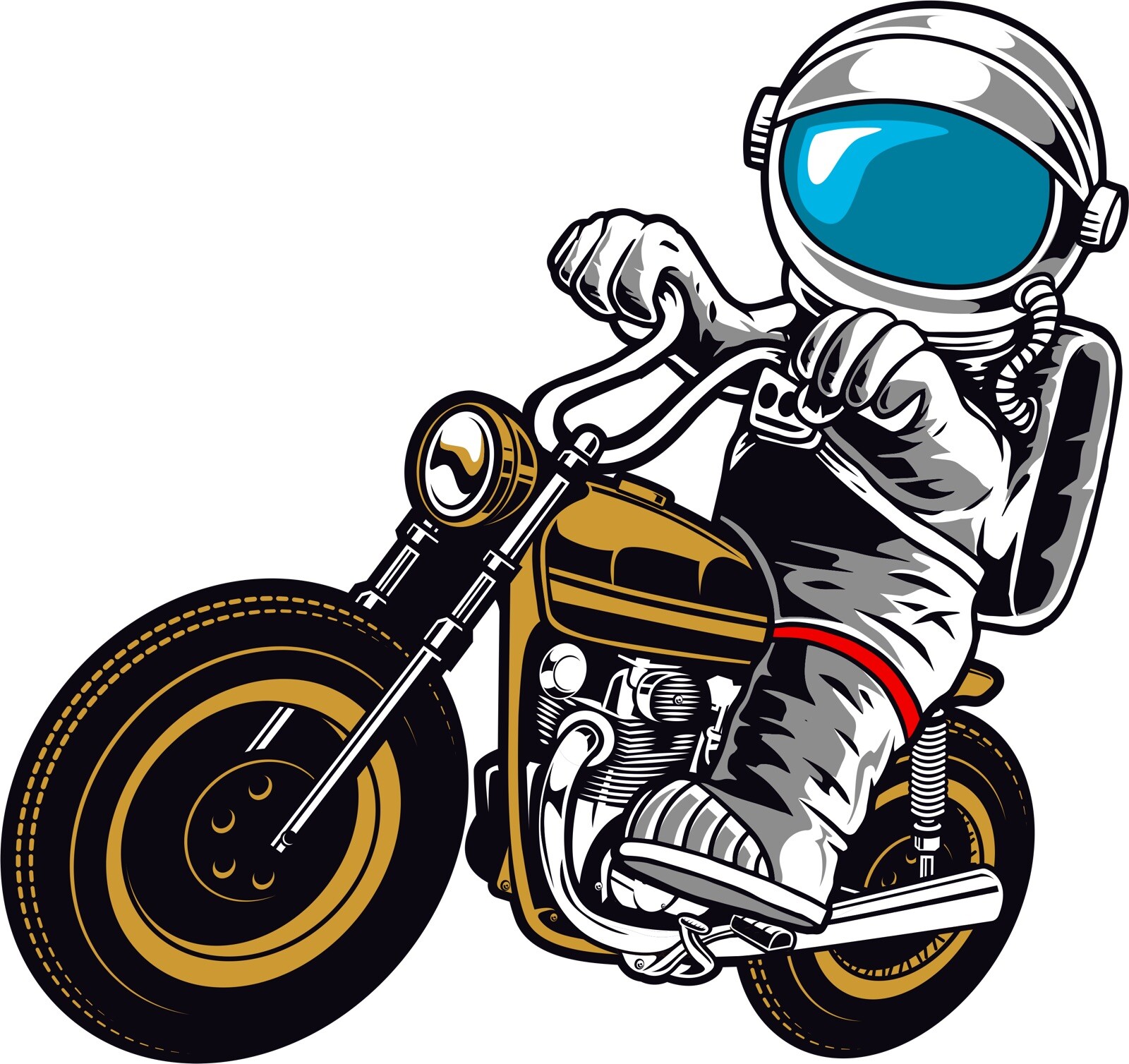 3” Astronaut Sticker Riding Motorcycle Planets Drawing Spacesuit Helmet