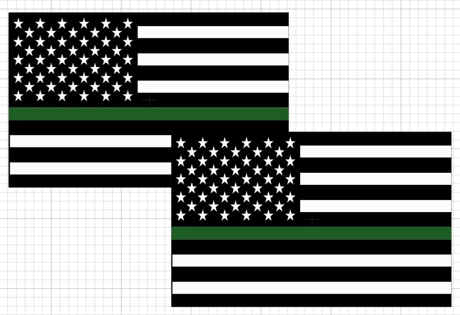 STICKER American, thin green line military vet 2 flag pack, various sizes, USA
