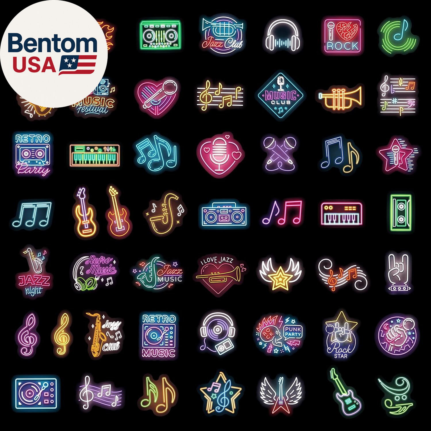 100Pcs Neon Music Waterproof Vinyl Stickers – Music Band Decor & Party Favors fo