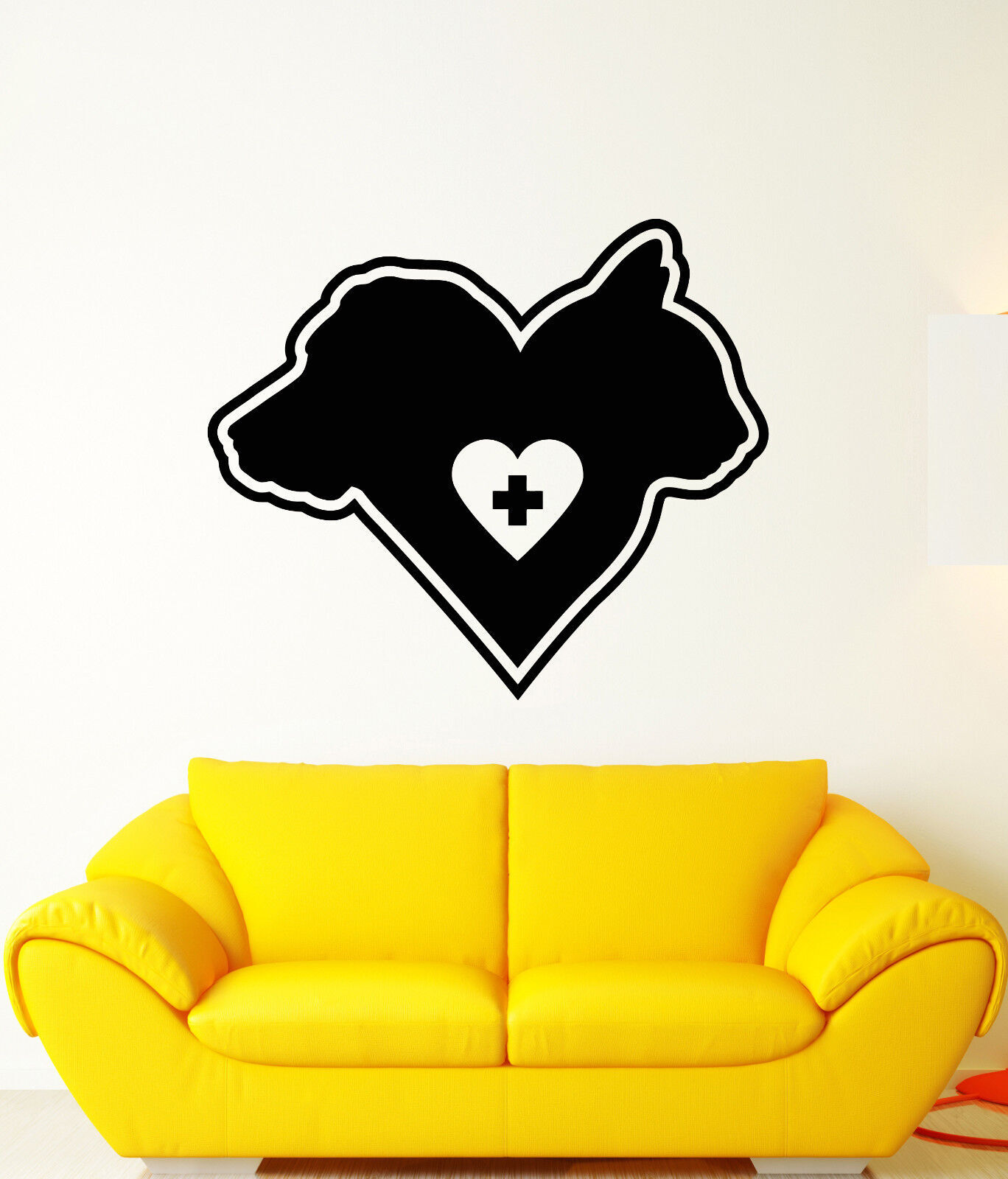 Vinyl Wall Decal Dog And Cat Head Heart Symbol Pet Shop Stickers (2552ig)