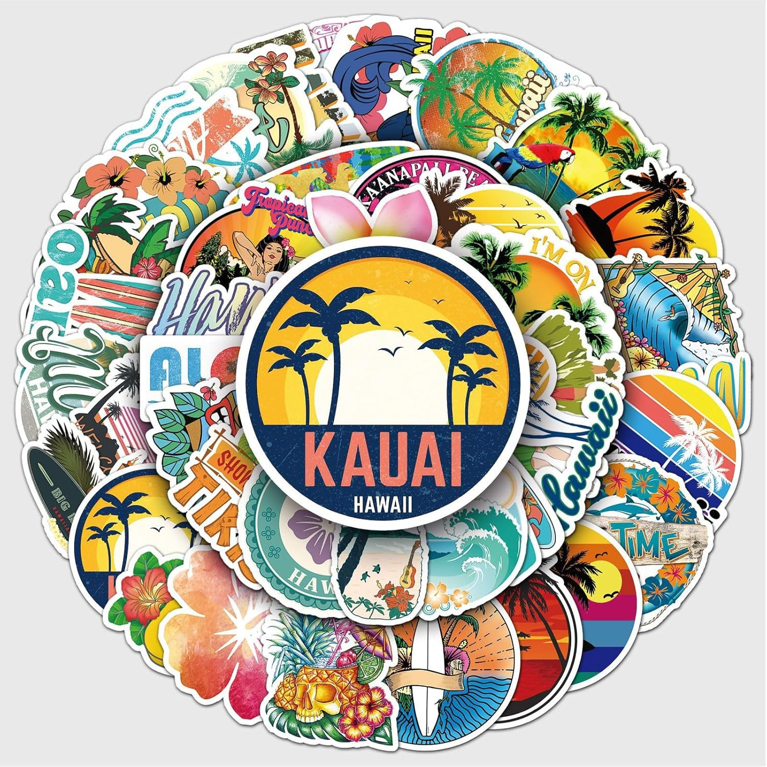 50Pcs Hawaiian Scenery Stickers – Tropical Style Creative Decor