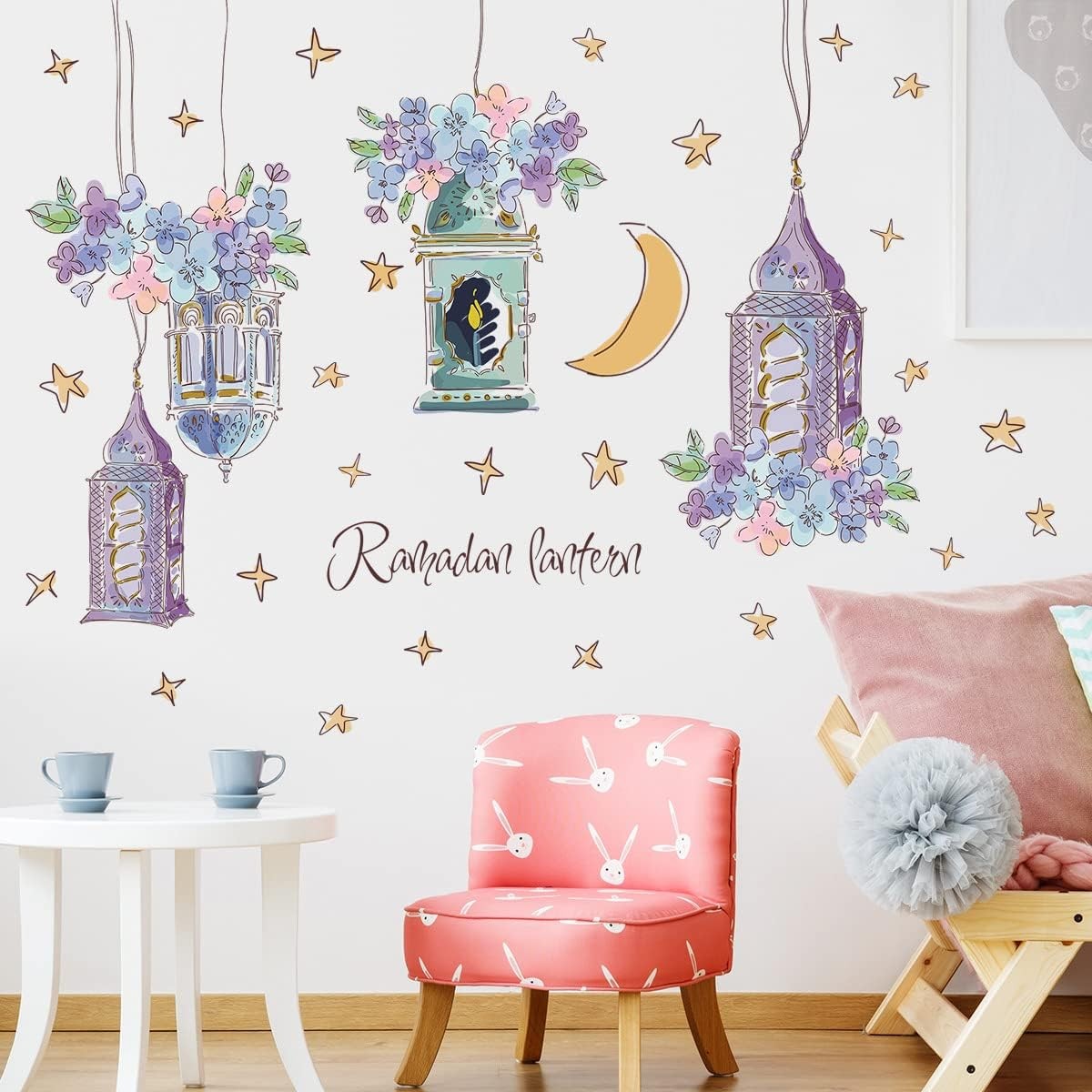2 Sheets Dream Purple Pendant Wall Decals Flowers & Hanging Lamp Stickers