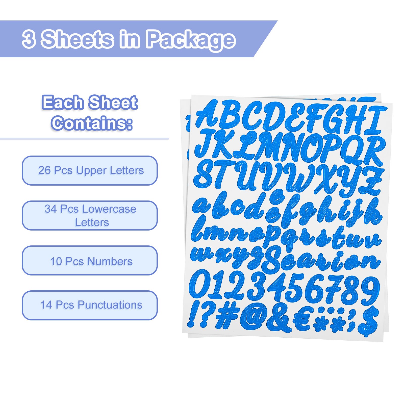 Stickers numbers/letters, 3 sheets 252pcs (blue, 2.5cm)