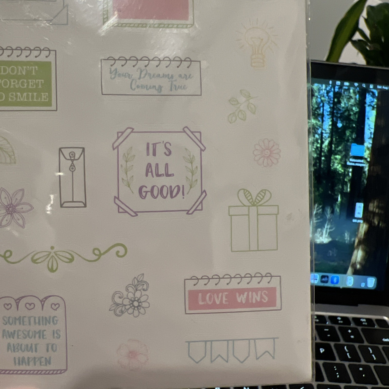 Pen and Gear Stickers 4 Sheets Think Positive Inspirational Note Smile Love Wins