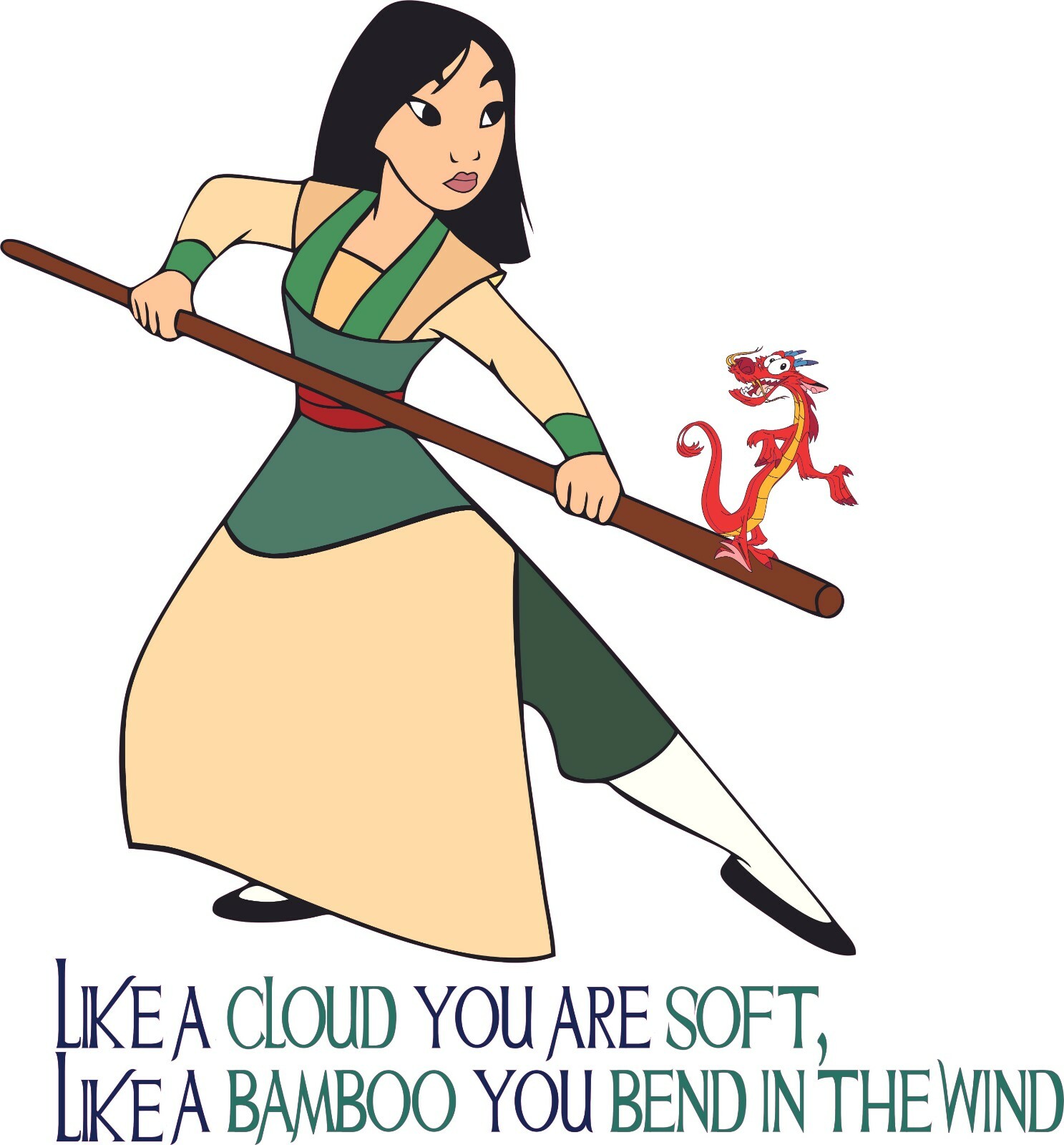 You Are Soft Like A Bamboo You Bend In The Wind | Mulan & Mushu Wall Decal 20×21