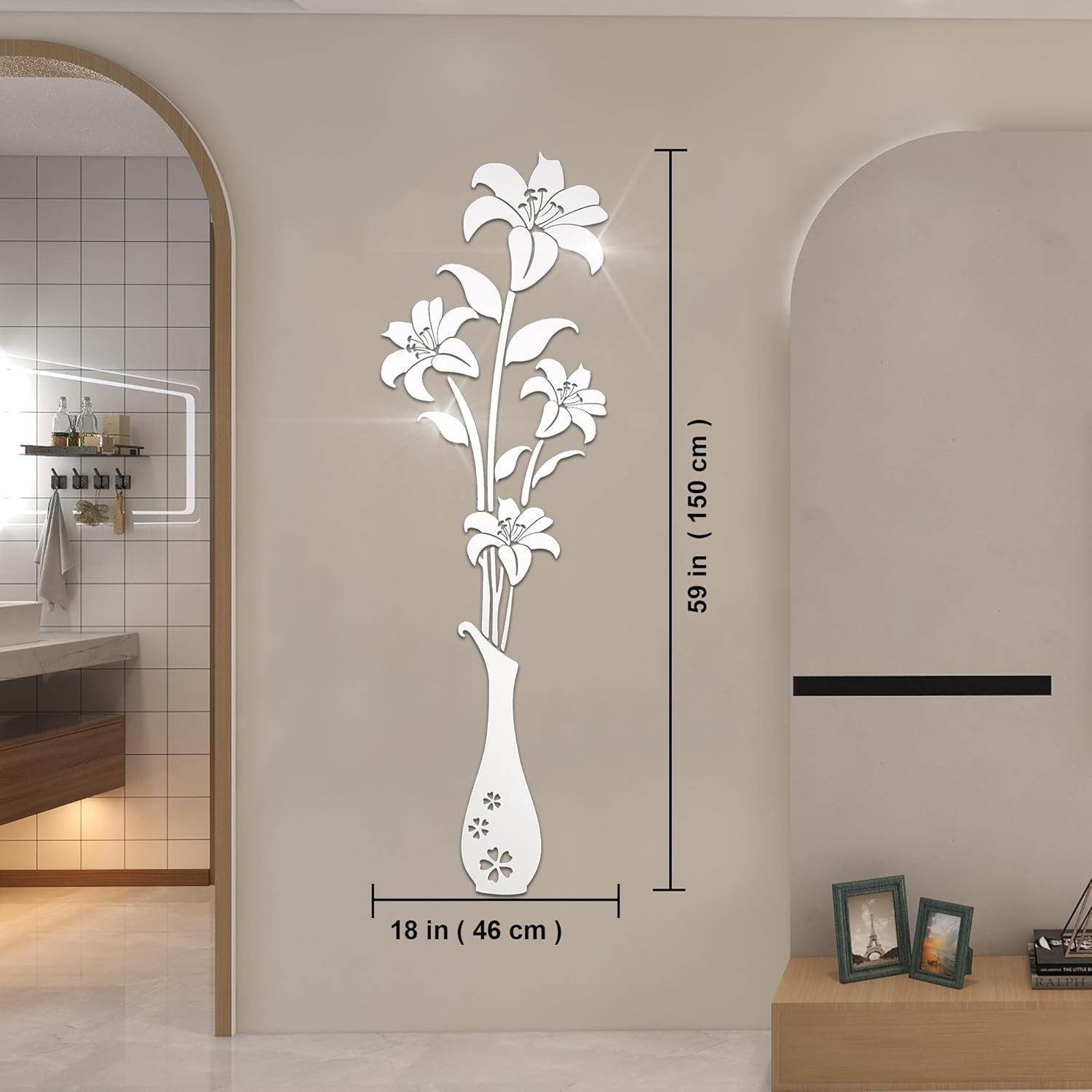 Mirror Wall Decals – 3D Flower Stickers Murals for Living Room Bedroom DIY Walls