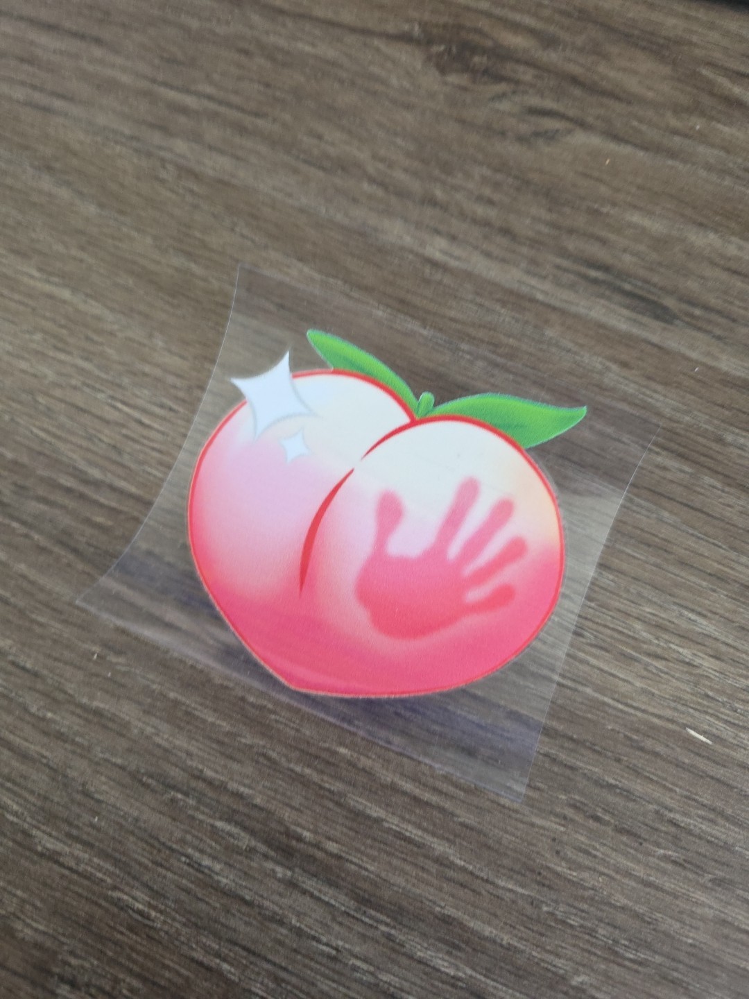 Peach With Right Hand Print Emoji UV DTF Raised Decal Sticker Waterproof
