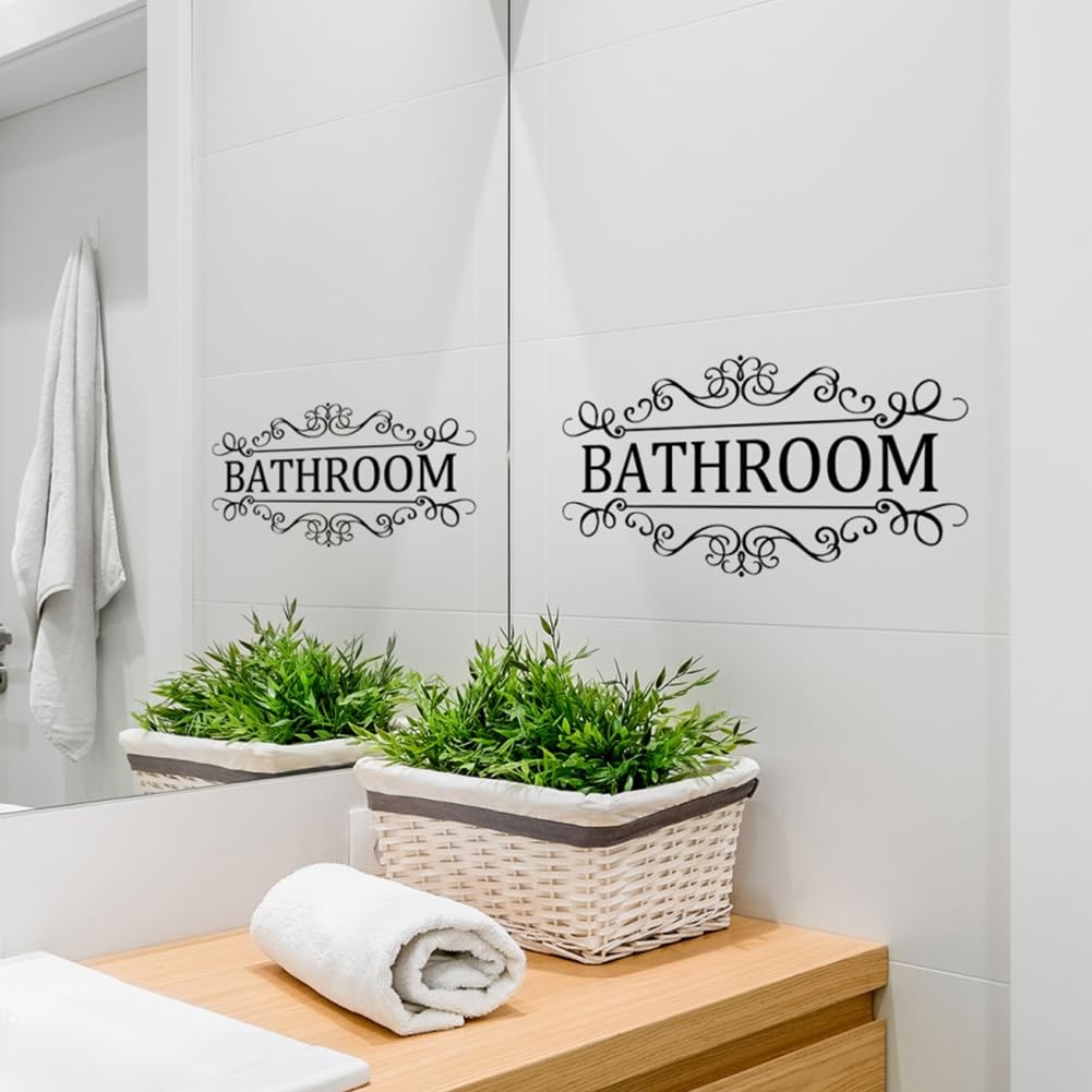 2Pcs Bathroom Sign Sticker for Business and Home Waterproof PVC Restroom Sign…