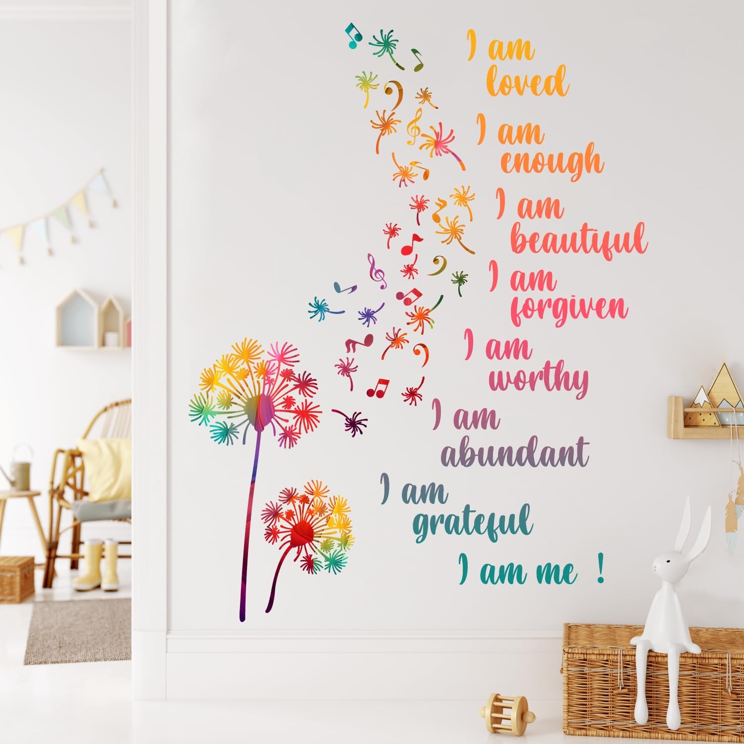 Colorful Dandelion Wall Stickers, Motivational Quote I Am Affirmation Vinyl W…