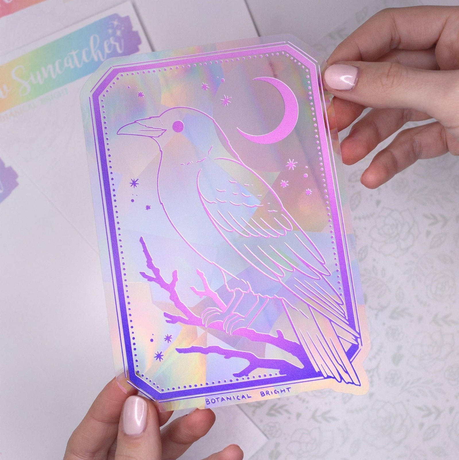 Raven Bird Sun Catcher Sticker – Crow Rainbow Maker Decal – Indoor Window Decor