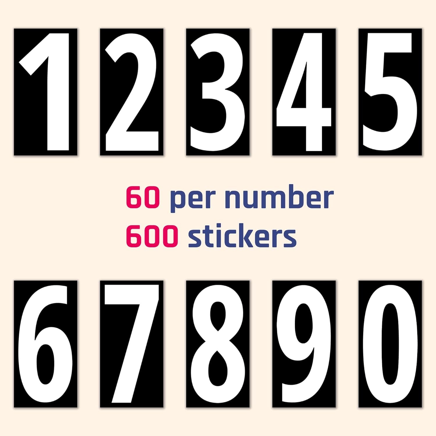600 Pieces, 1" – Vinyl Number Stickers, Waterproof 1 x 0.5 inch White Numbers