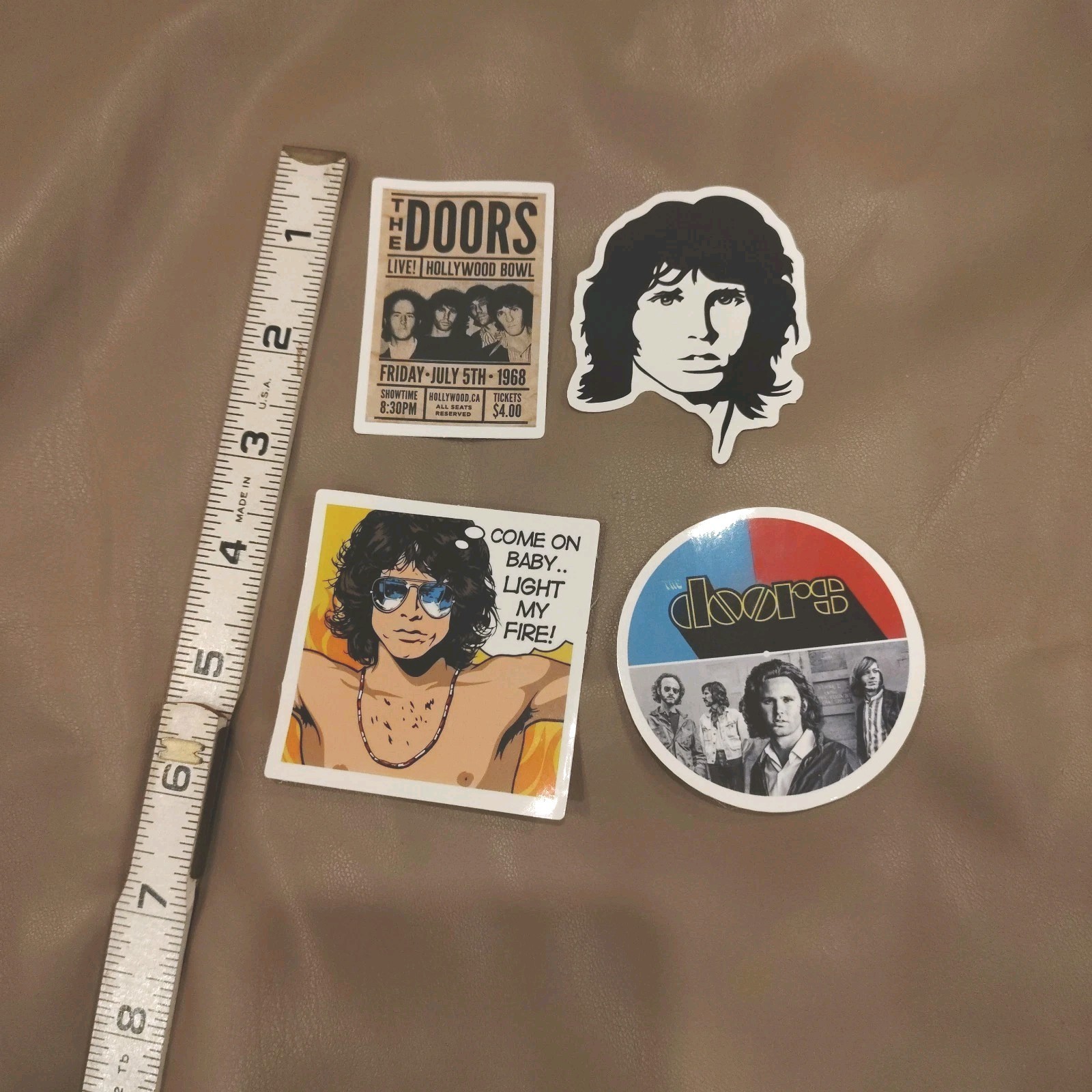 Lot of 4 THE DOORS 1" to 3" Band Logo Stickers JIM MORRISON B37