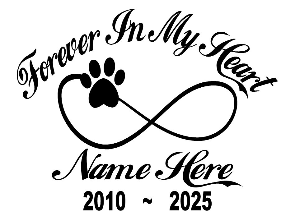 Pet Memorial Decal Personalized Dog / Cat Paw Print Forever Loved Vinyl Sticker