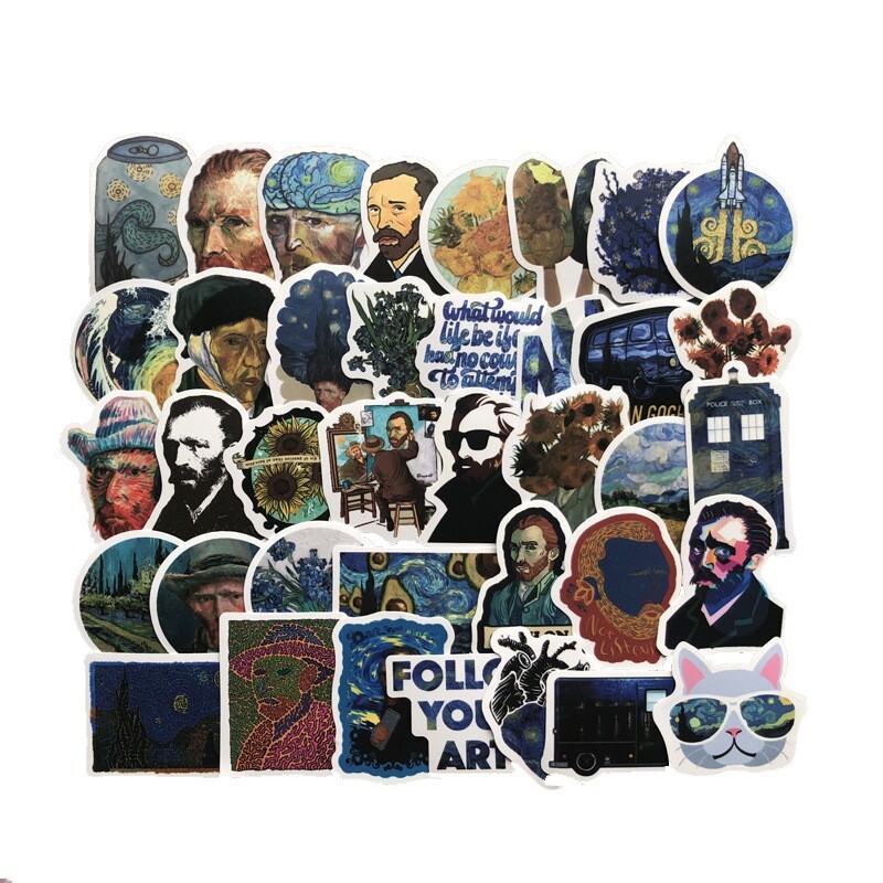 90pcs Famous Painting Vinyl Stickers, Artist Monet Van Gogh,007009