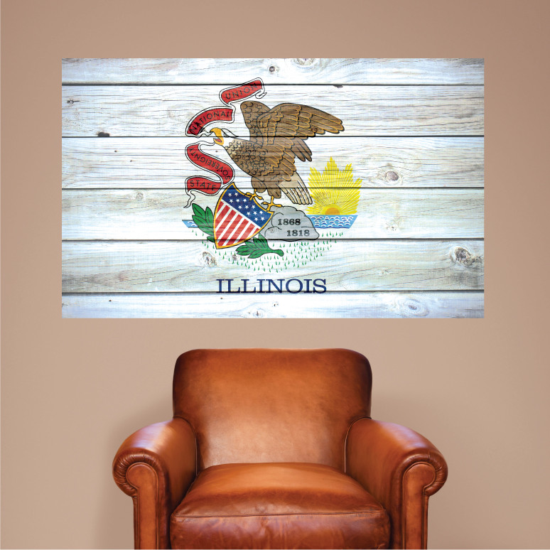 Illinois Flag Distressed Wood Vinyl Wall Decal Sticker Graphic Art – 4 Sizes