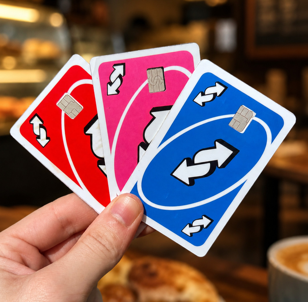 Uno Reverse Credit Debit Card Skin Cover Sticker Chip Funny Decal – 3 Pack