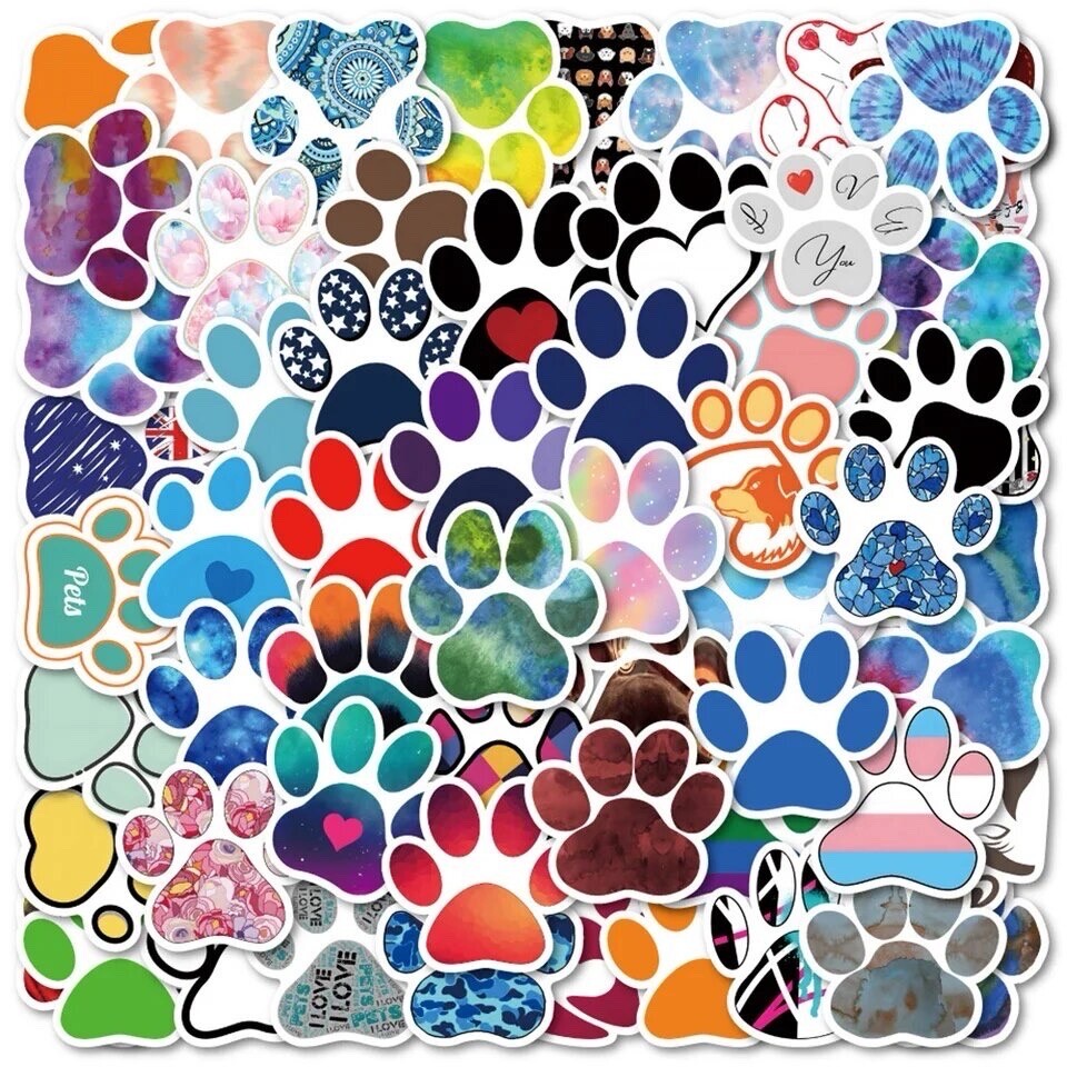 Paw Print Animal Stickers 50pk Multicolored Mixed Random Paw Print Stickers