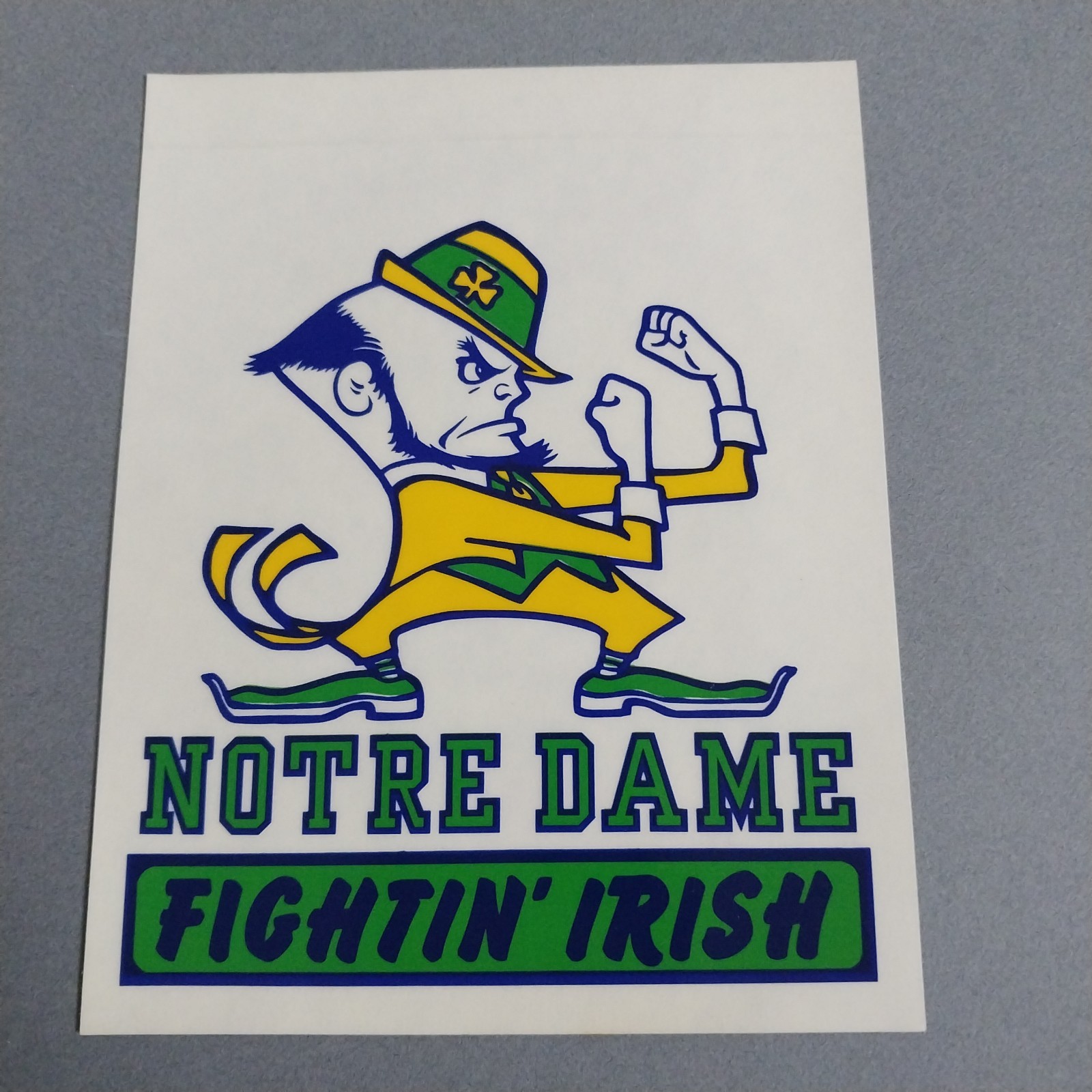 Retro Notre Dame Fightin Irish 5 3/4"x3.5" Transparent Sticker Decal Vintage
