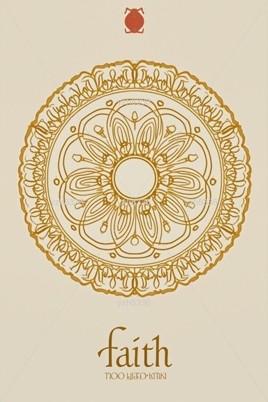 Modern Taoist mandala, golden flower motif – Faith – Zink Print