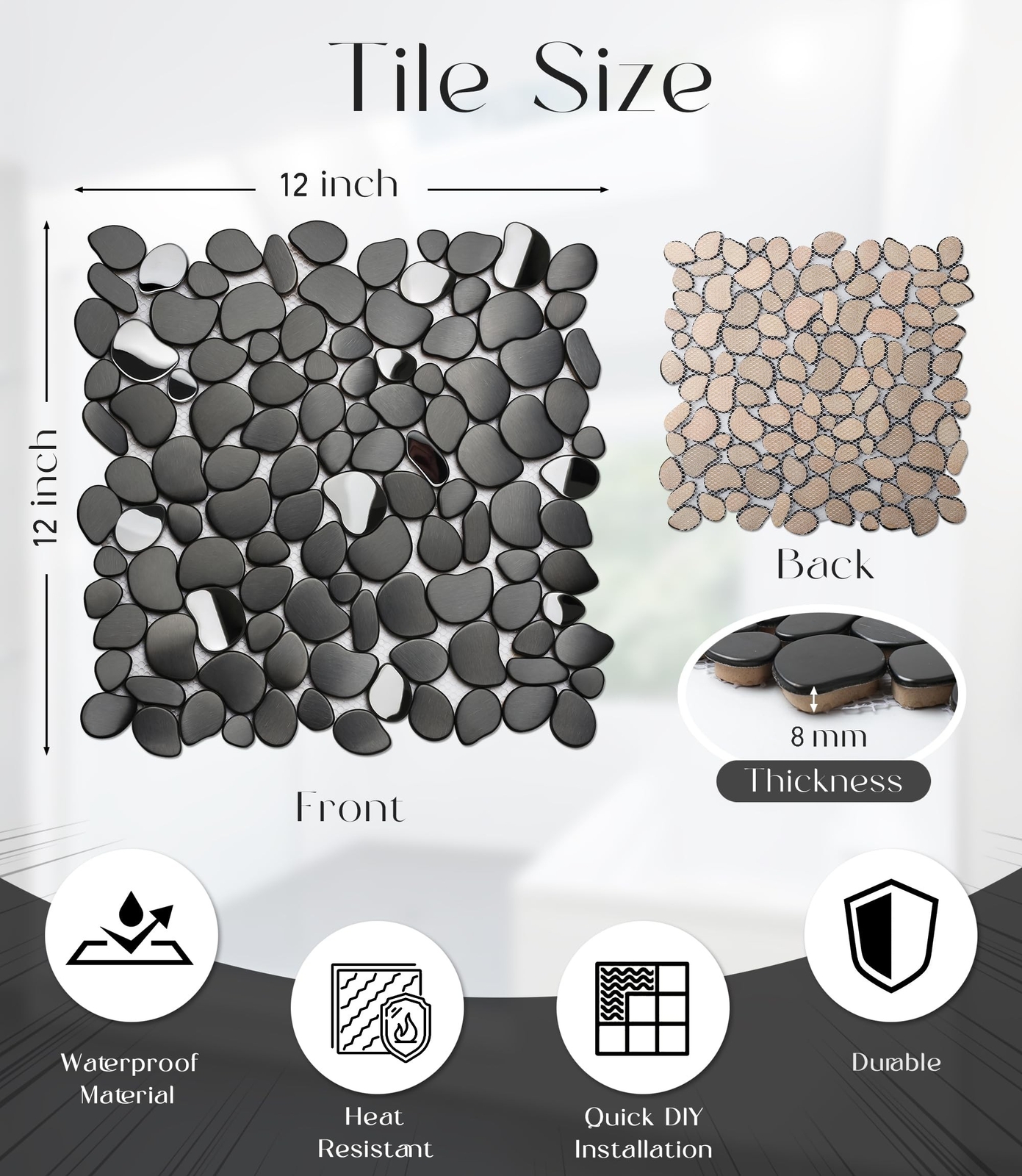 Black Tile Backsplash Pebble Tile Metal Mosaic Tiles for Kitchen Backsplash B…