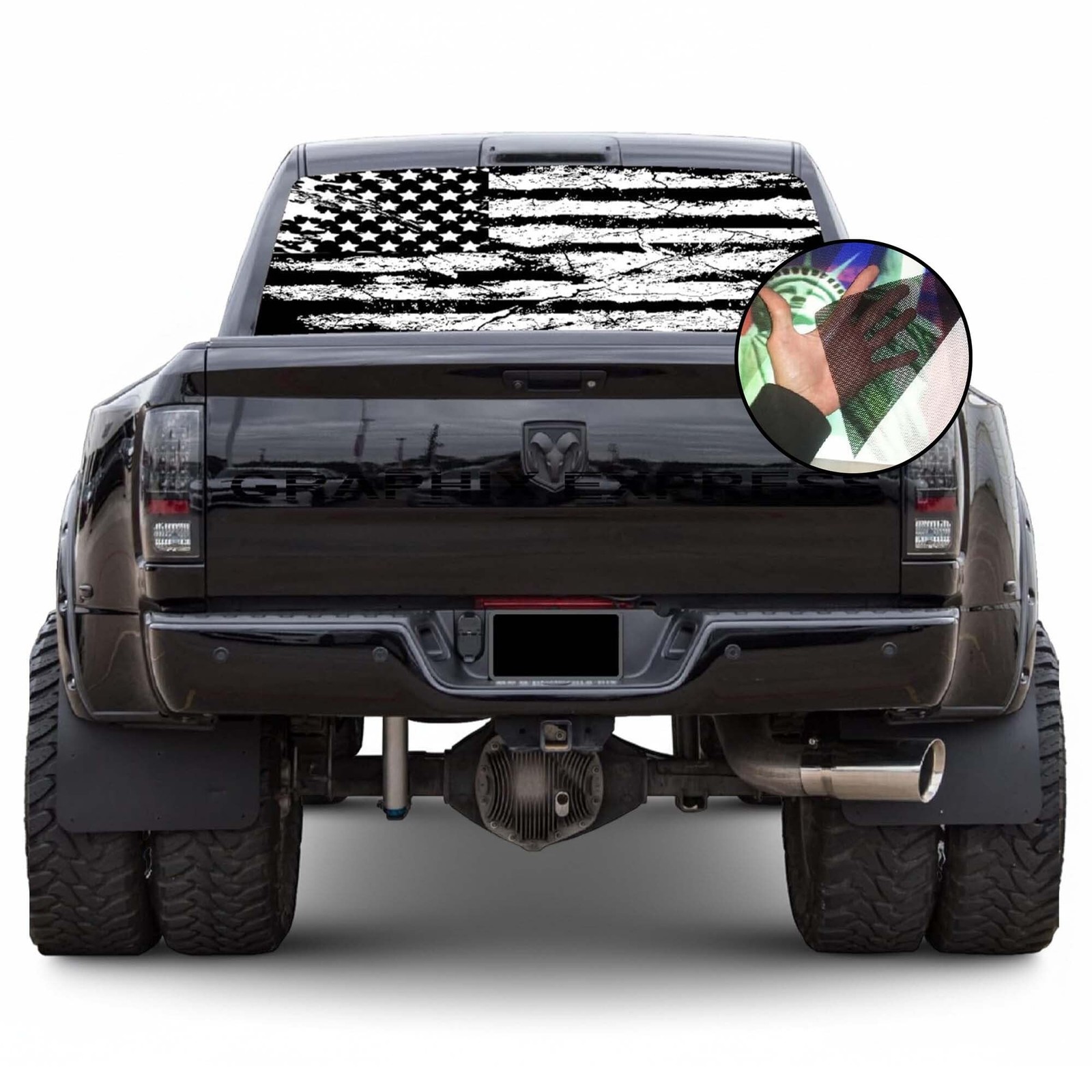 GRAPHIX EXPRESS Truck Back Window Graphics Black and White American Flag Dec…