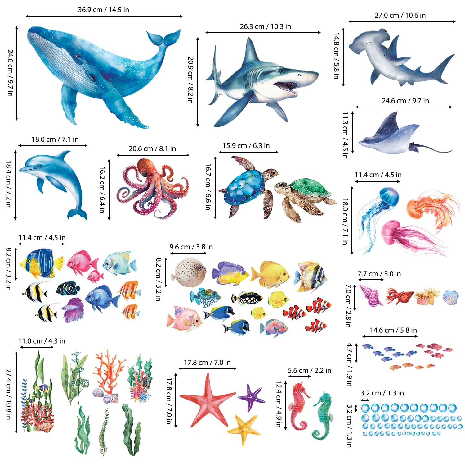 DS12-8078 Sea Animals Wall Stickers Decals Baby Boys Bedroom Fish décor Livin…