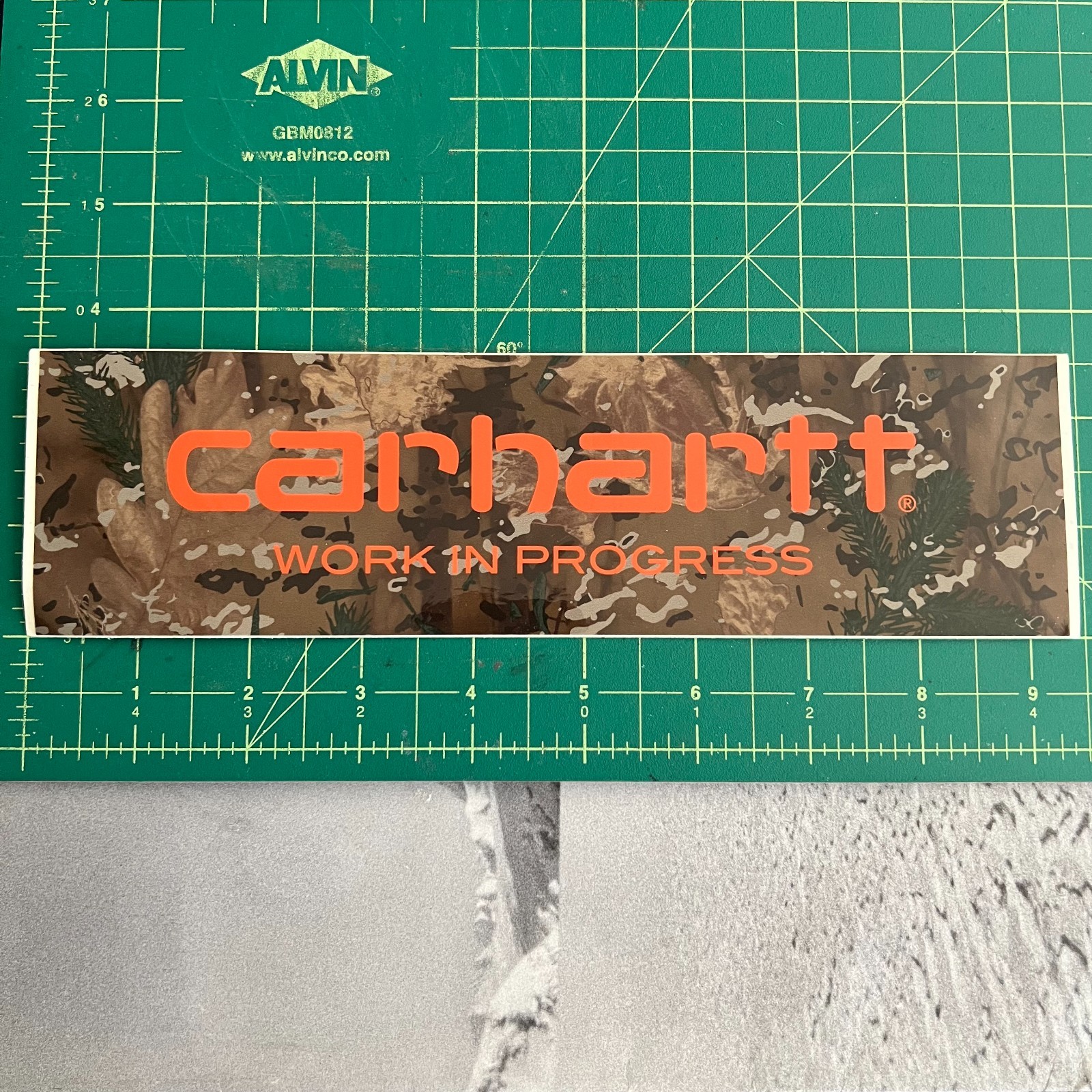 Original Carhartt WIP Work in Progress Long Sticker Decal Camo / Tan 9.5×2.75”