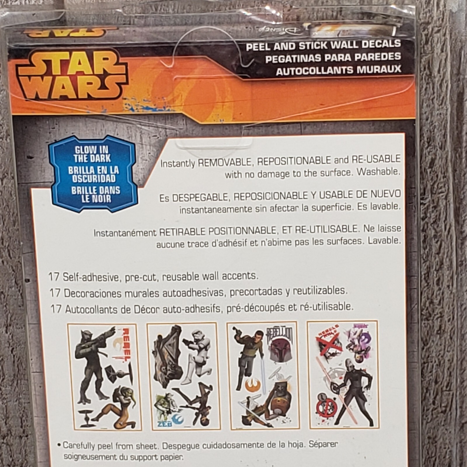 STAR WARS Rebels Wall Decals 17pc Removable & Reusable Glow In The Dark Design