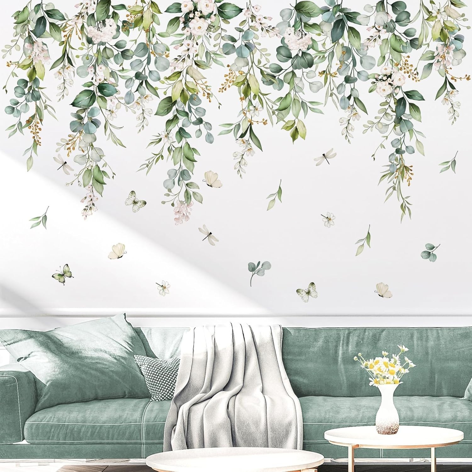 Hanging Green Leaves Wall Decals Hanging Vines Plants Leaves Peel and Stick W…