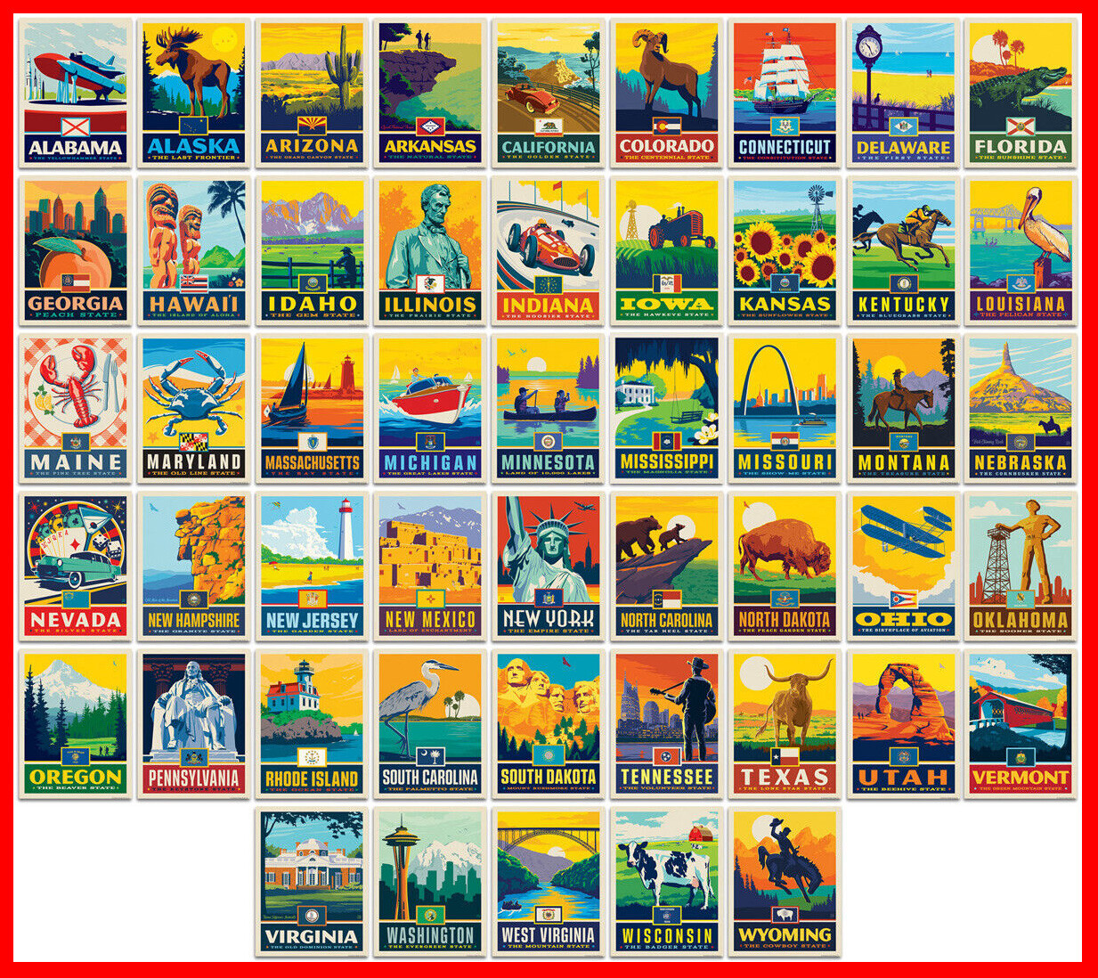 50 States US Travel Stickers Map Magnets
