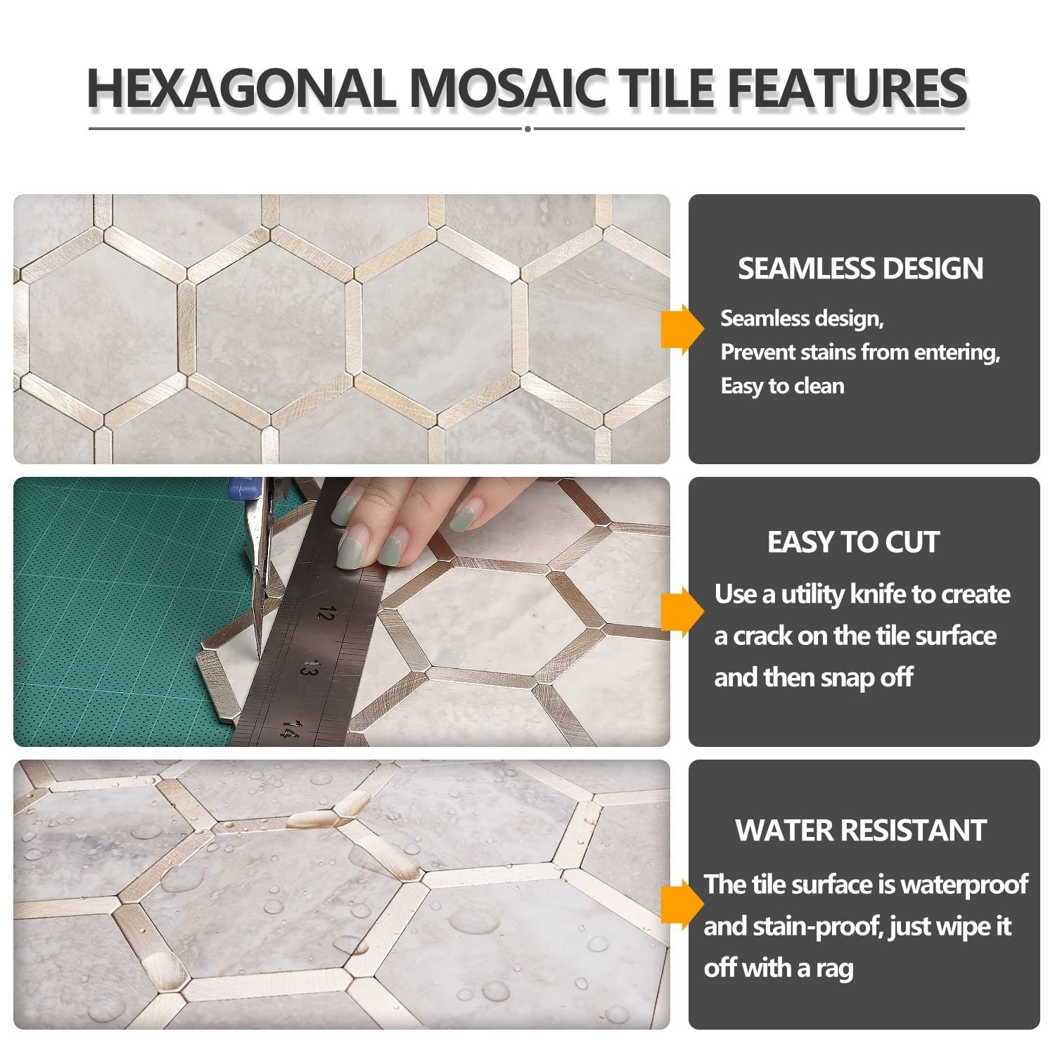 STICKGOO Hexagon Peel and Stick Backsplash Tile, Stick on Backsplash for Kitc…