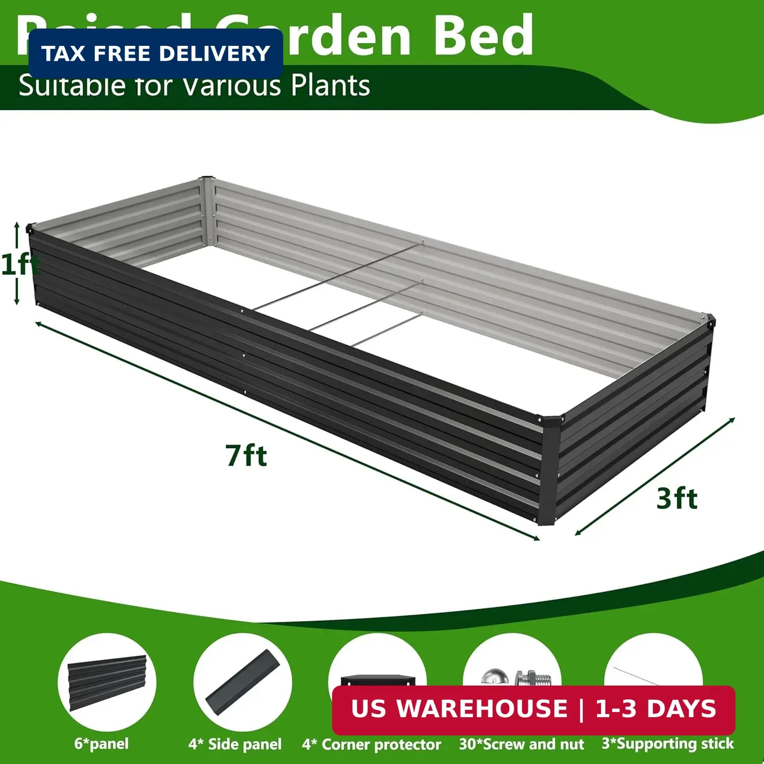 2PCS 7x3x1ft Galvanized Raised Garden Bed,Outdoor Planter Box Metal Patio Kit Pl