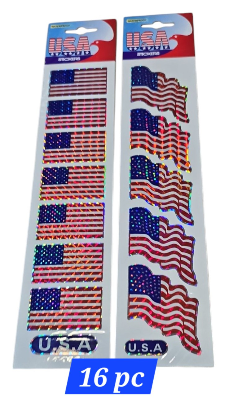 16 pcs Waterproof U.S.A. & AMERICAN FLAG Stickers 2"