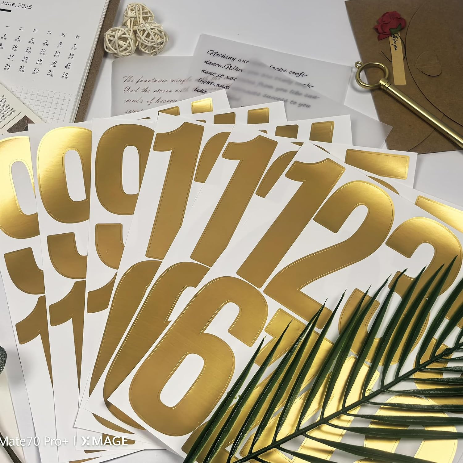 Large 5 Inch Number Stickers,Vinyl Self Adhesive Sticker (8 Sheets Gold) | 0-9 N