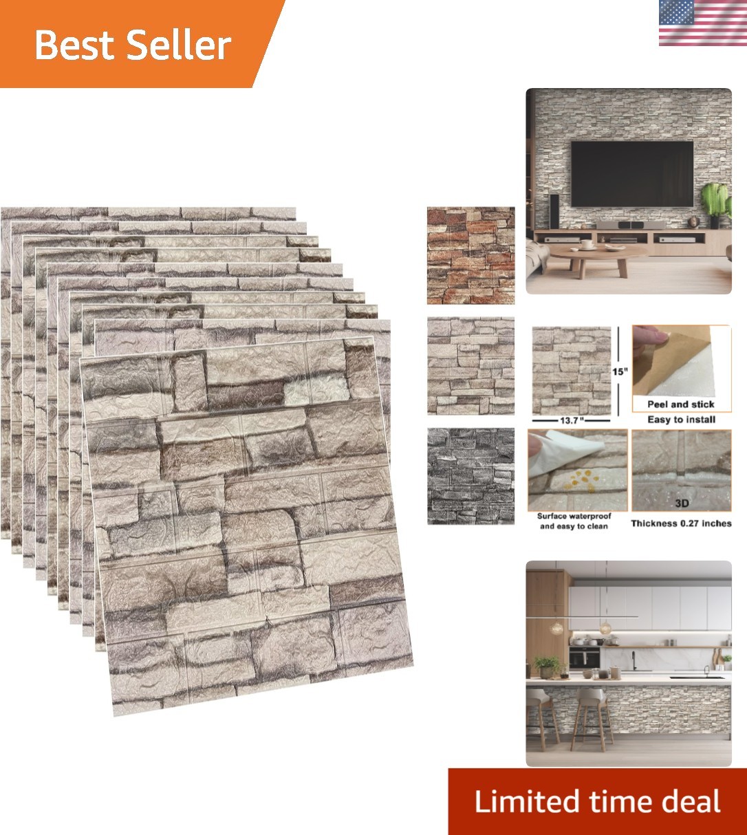 Stylish 3D Peel and Stick Faux Brick Foam Panels – 20 Pack for 29 Sq Ft Coverage