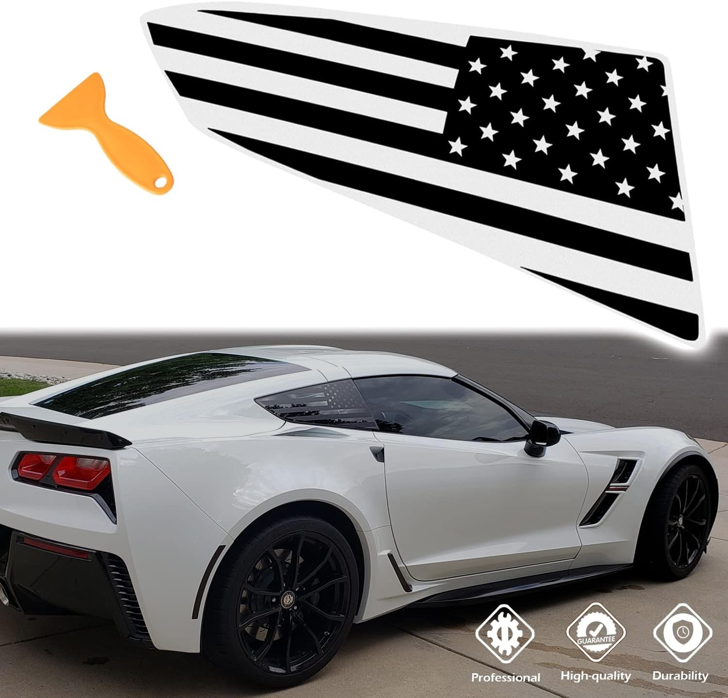 for Both Side American Flag Window Decals fit C7 Corvette 2014-2019 Black